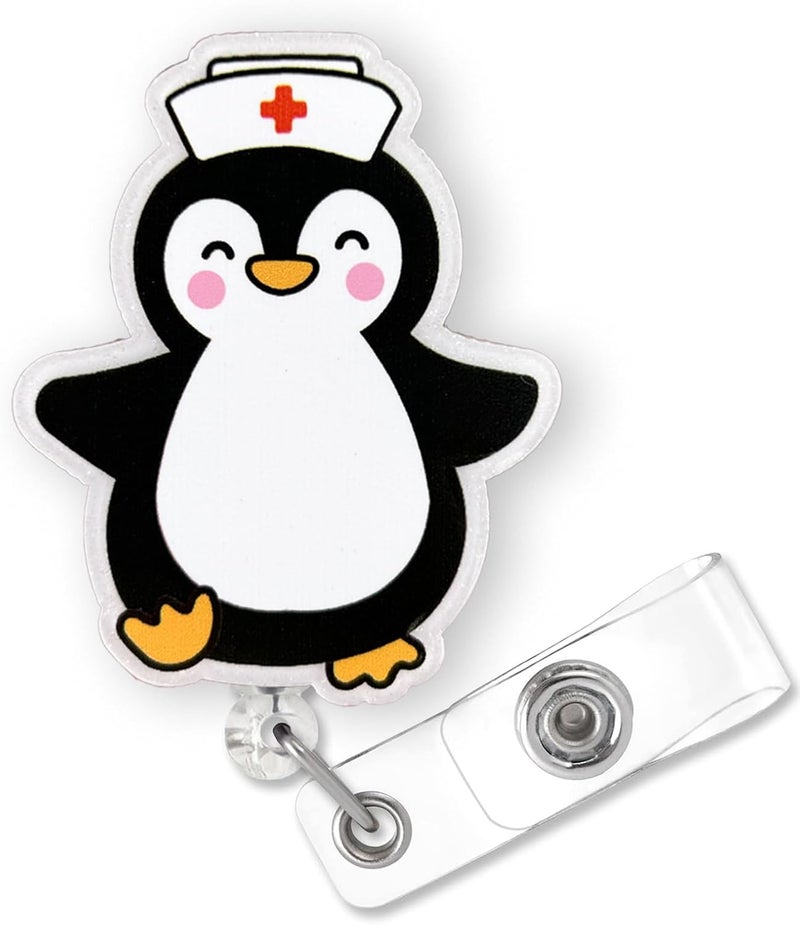 Bydevia Cute Penguin Badge Reel Retractable for Nurse Nursing Student RN MA CNA LPN & Medical Worker, Funny Pediatric Nurse Gifts, Penguin Lovers ID Badge Holder with Alligator Clip & 24” Durable Nylon Cord - Image 1